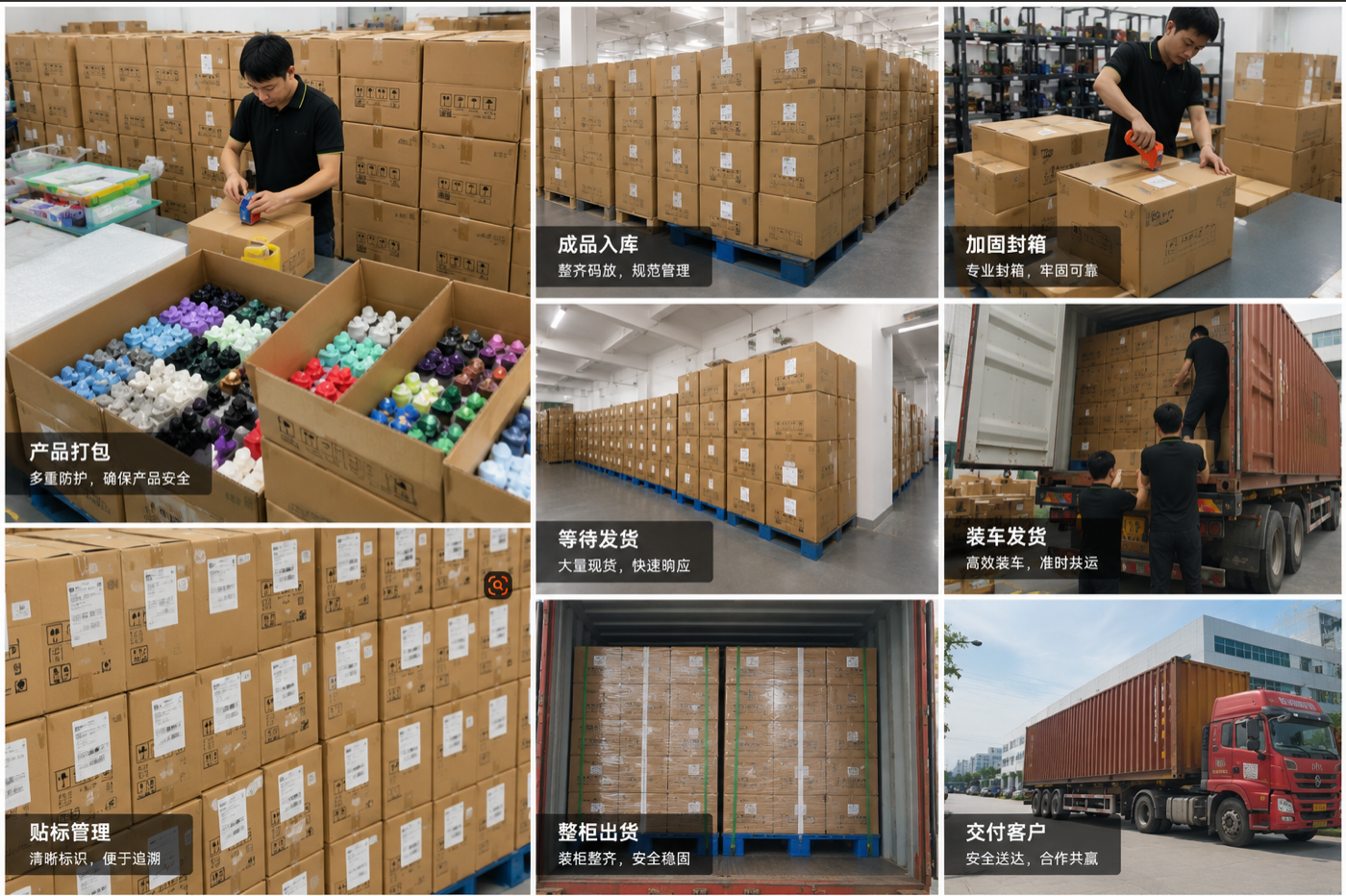 HC product packing, warehousing, loading, and delivery scenes